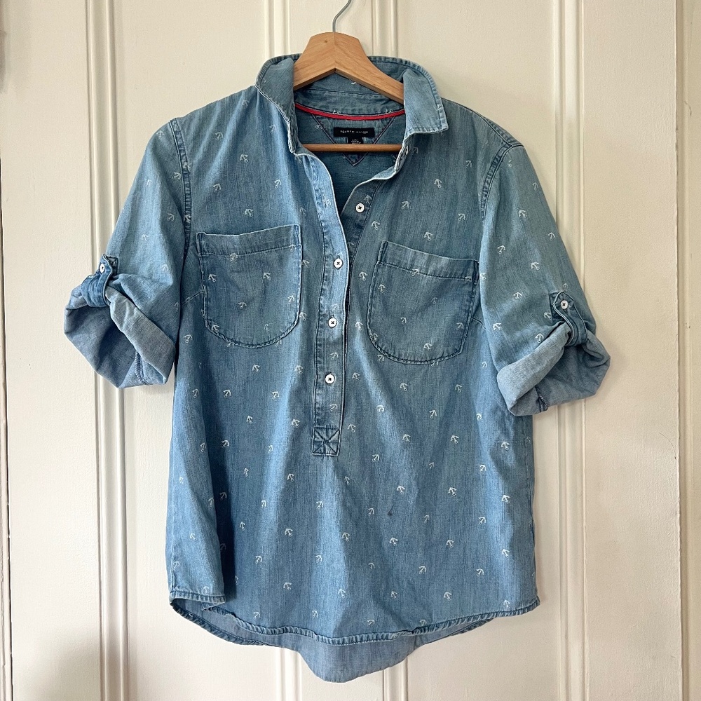 TOMMY HILFIGER Denim Anchor Print Size Shirt, Blue, Size L